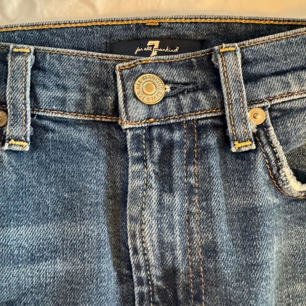 7 For All Mankind Reverse Step Side Panel Denim Mini Skirt Size 27